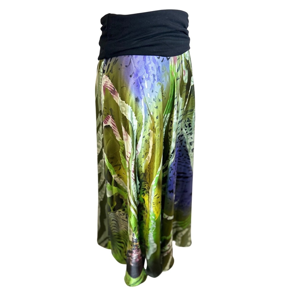 Boston Proper Abstract Animal Print Maxi Skirt Green‎ Purple XS Foldover Waist